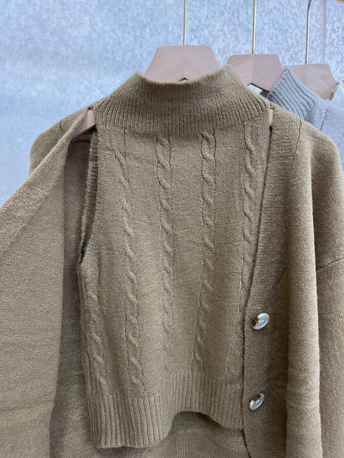 Winter High Neck Tops With Cardigan Sets